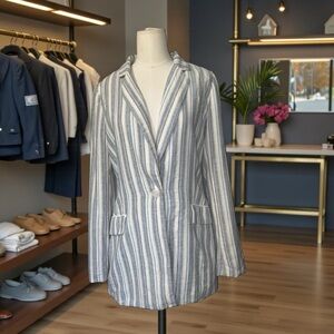 Rachel Zoe Linen-Viscose Blend Striped Blazer | Lightweight Tailored Jacket Sz S